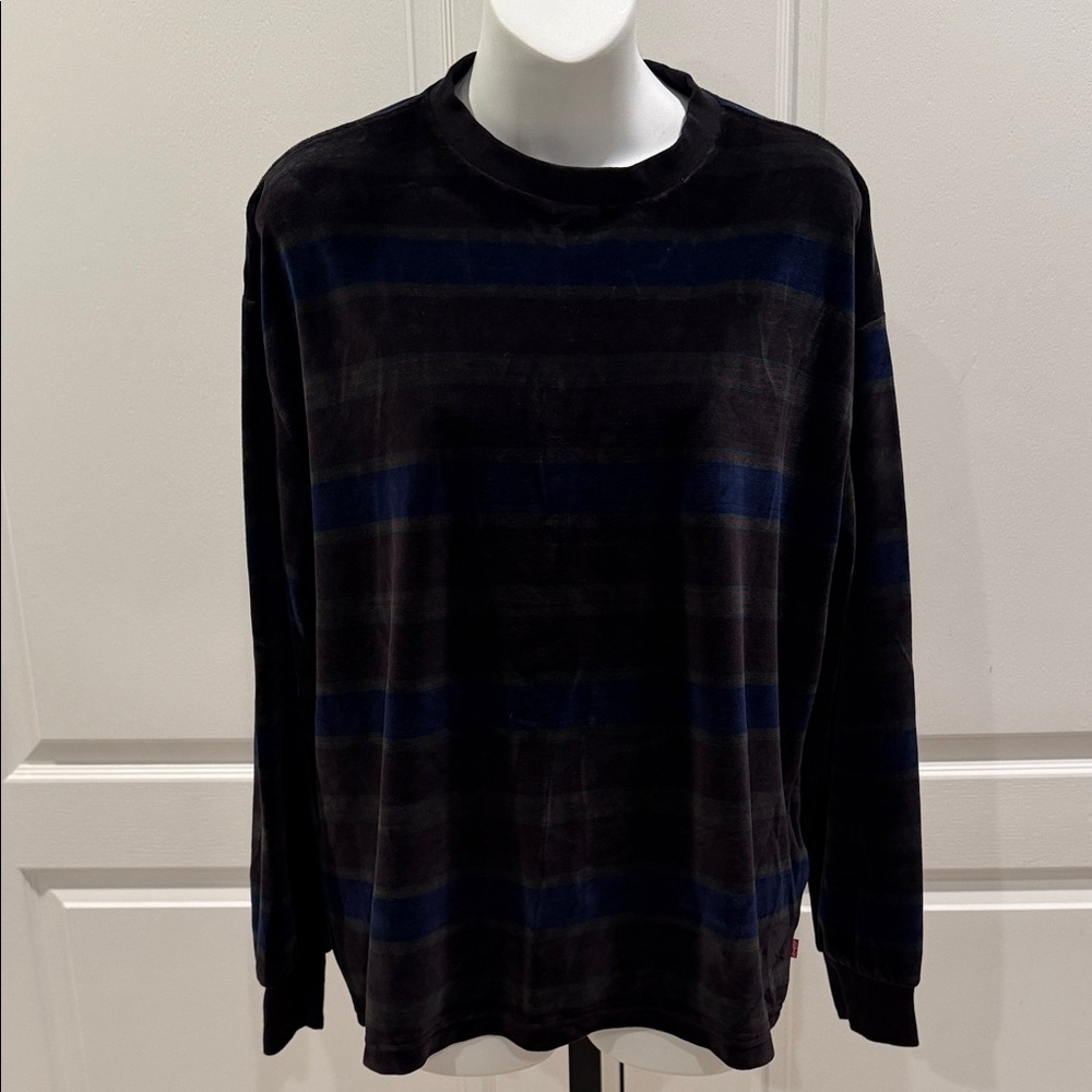 Levi's Men's Black and Blue Striped Long Sleeve Shirt